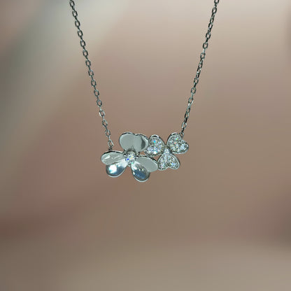 Dual Flower Necklace in Italian 92.5 Silver
