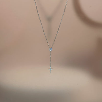 Elegant Cross Drop Necklace in Italian 92.5 Silver
