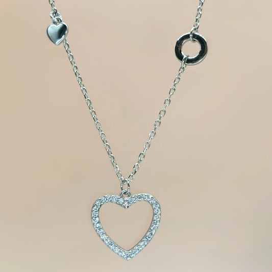 Open Heart Necklace in Italian 92.5 Silver