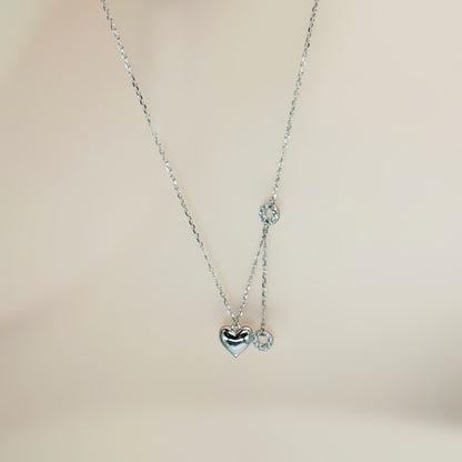 Heart & Circle Drop Necklace in Italian 92.5 Silver