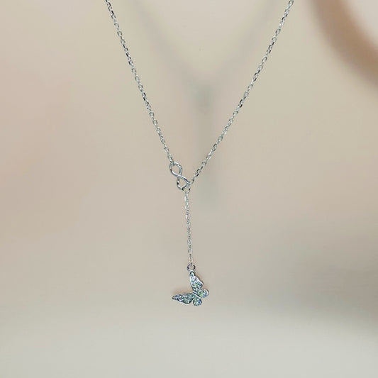 Butterfly & Infinity Drop Necklace in Italian 92.5 Silver