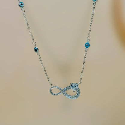 Infinity Evil Eye Necklace in Italian 92.5 Silver