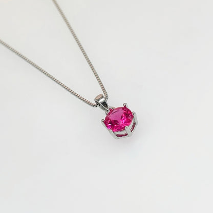 Pink Solitaire Necklace in Italian 92.5 Silver