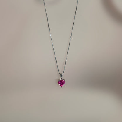 Pink Heart Solitaire Necklace in Italian 92.5 Silver