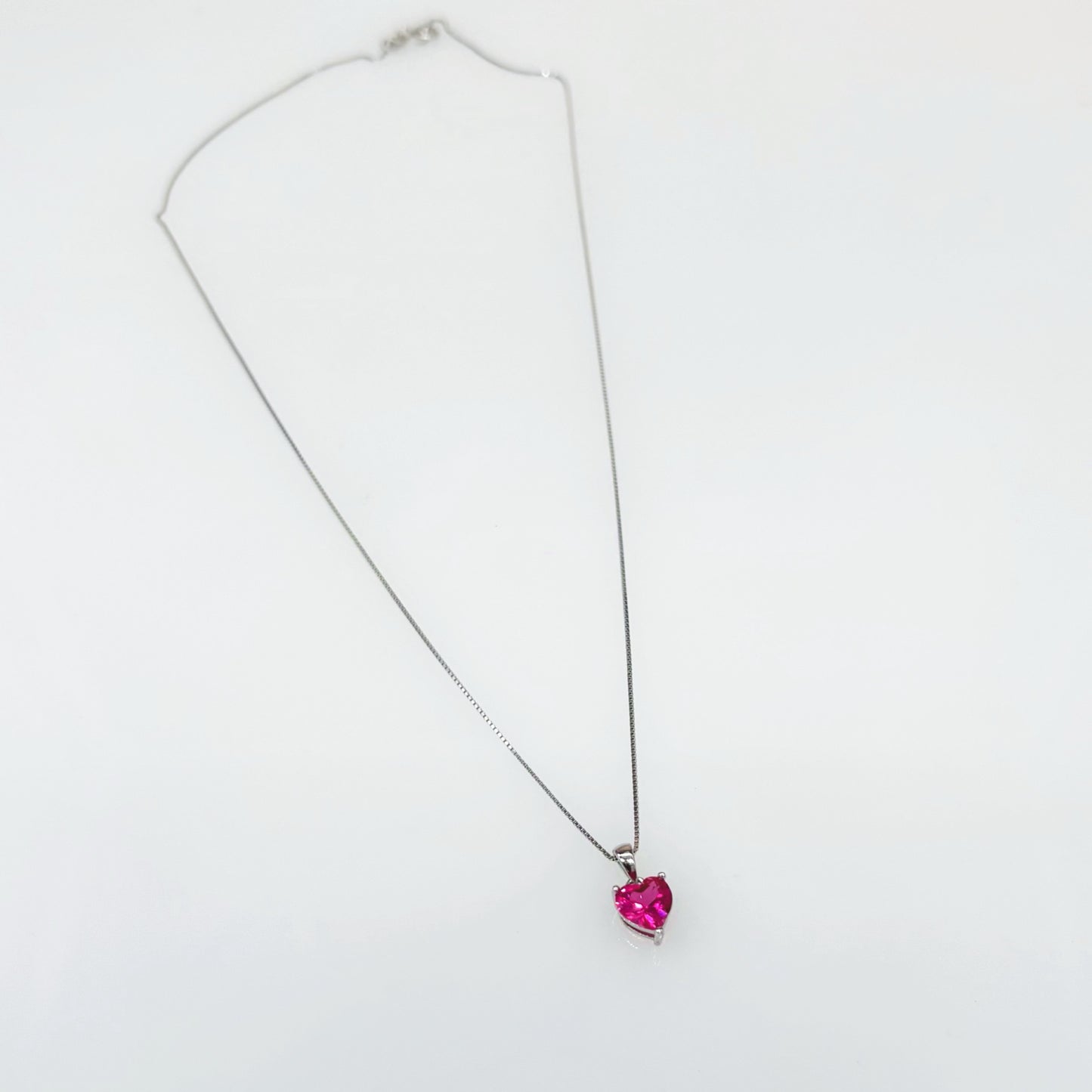 Pink Heart Solitaire Necklace in Italian 92.5 Silver