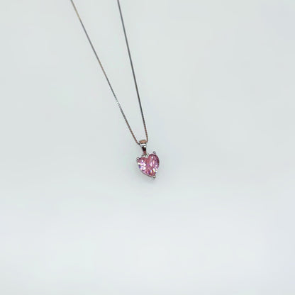 Pink Heart Solitaire Necklace in Italian 92.5 Silver
