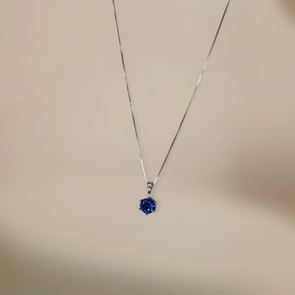 Blue Solitaire Necklace in Italian 92.5 Silver