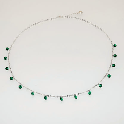 Emerald Green CZ Dangling Charm Necklace in Italian 92.5 Silver