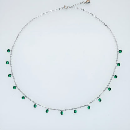 Emerald Green CZ Dangling Charm Necklace in Italian 92.5 Silver