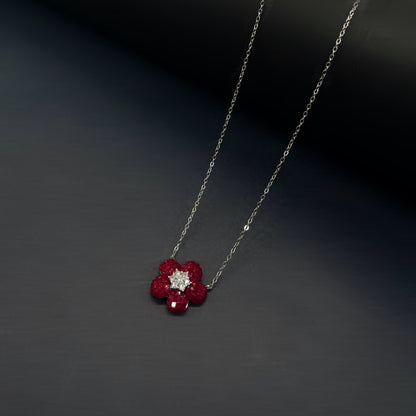 Royal Ruby Blossom Necklace in Italian 92.5 Silver