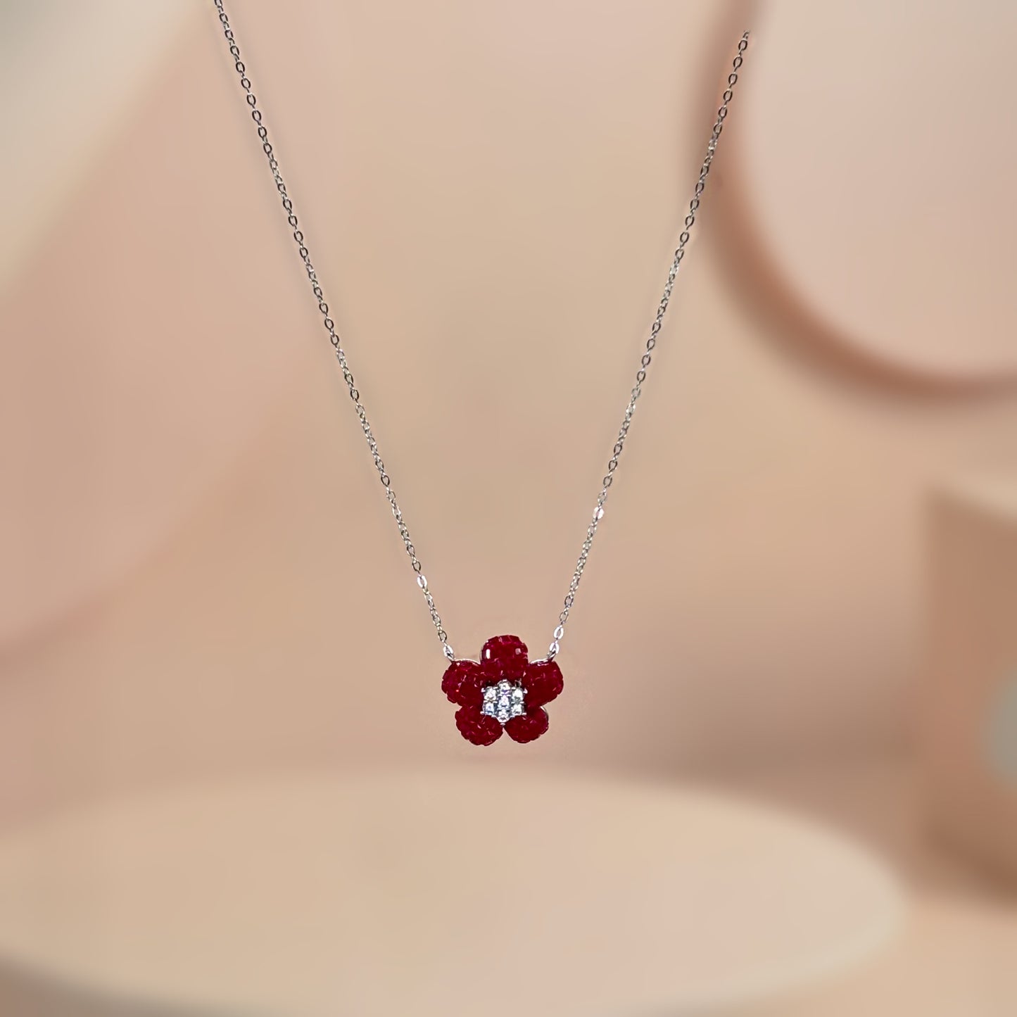 Royal Ruby Blossom Necklace in Italian 92.5 Silver