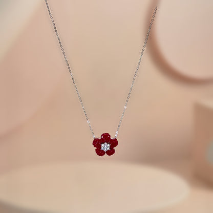 Royal Ruby Blossom Necklace in Italian 92.5 Silver