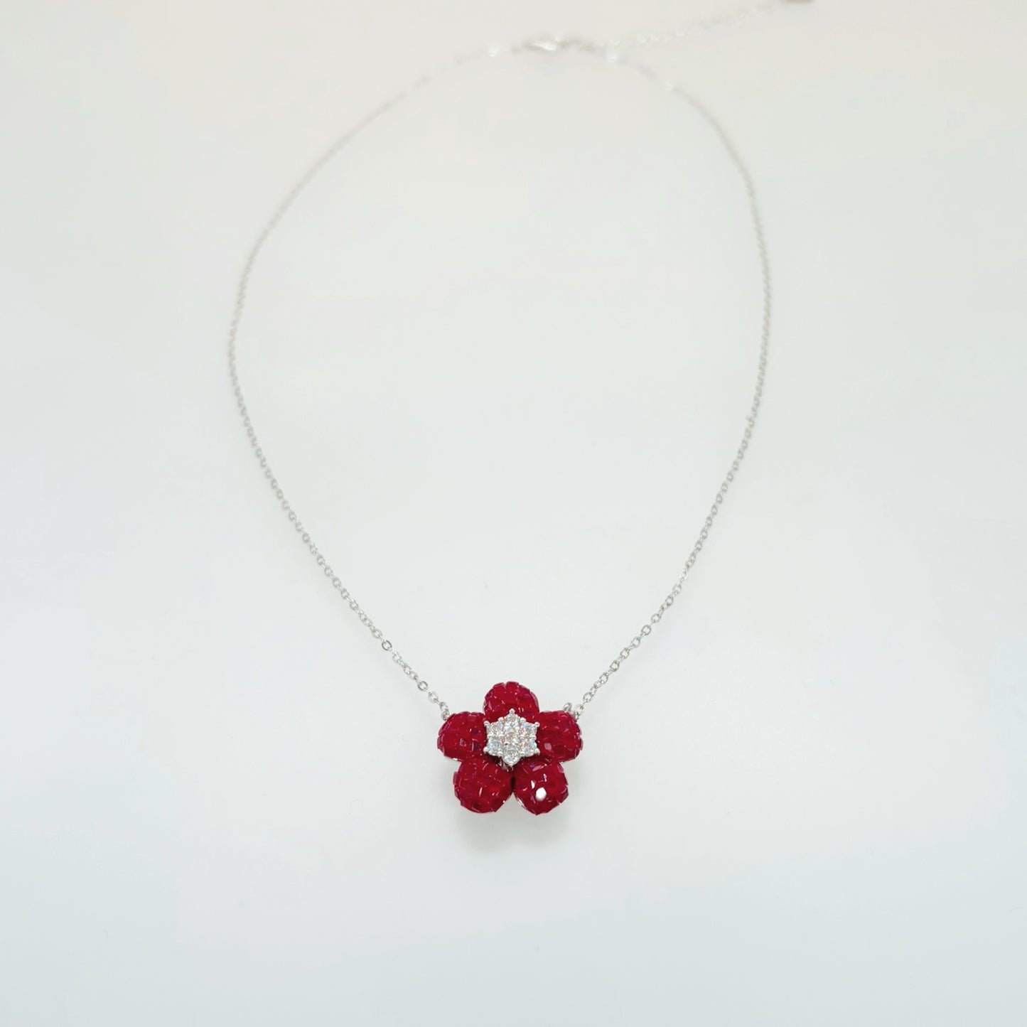 Royal Ruby Blossom Necklace in Italian 92.5 Silver