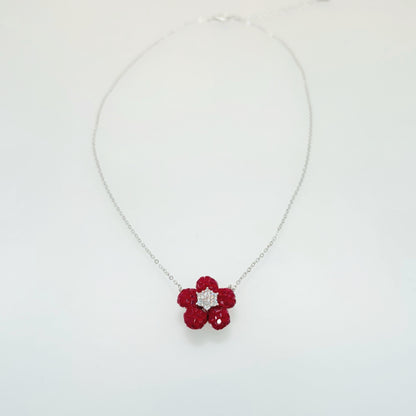 Royal Ruby Blossom Necklace in Italian 92.5 Silver