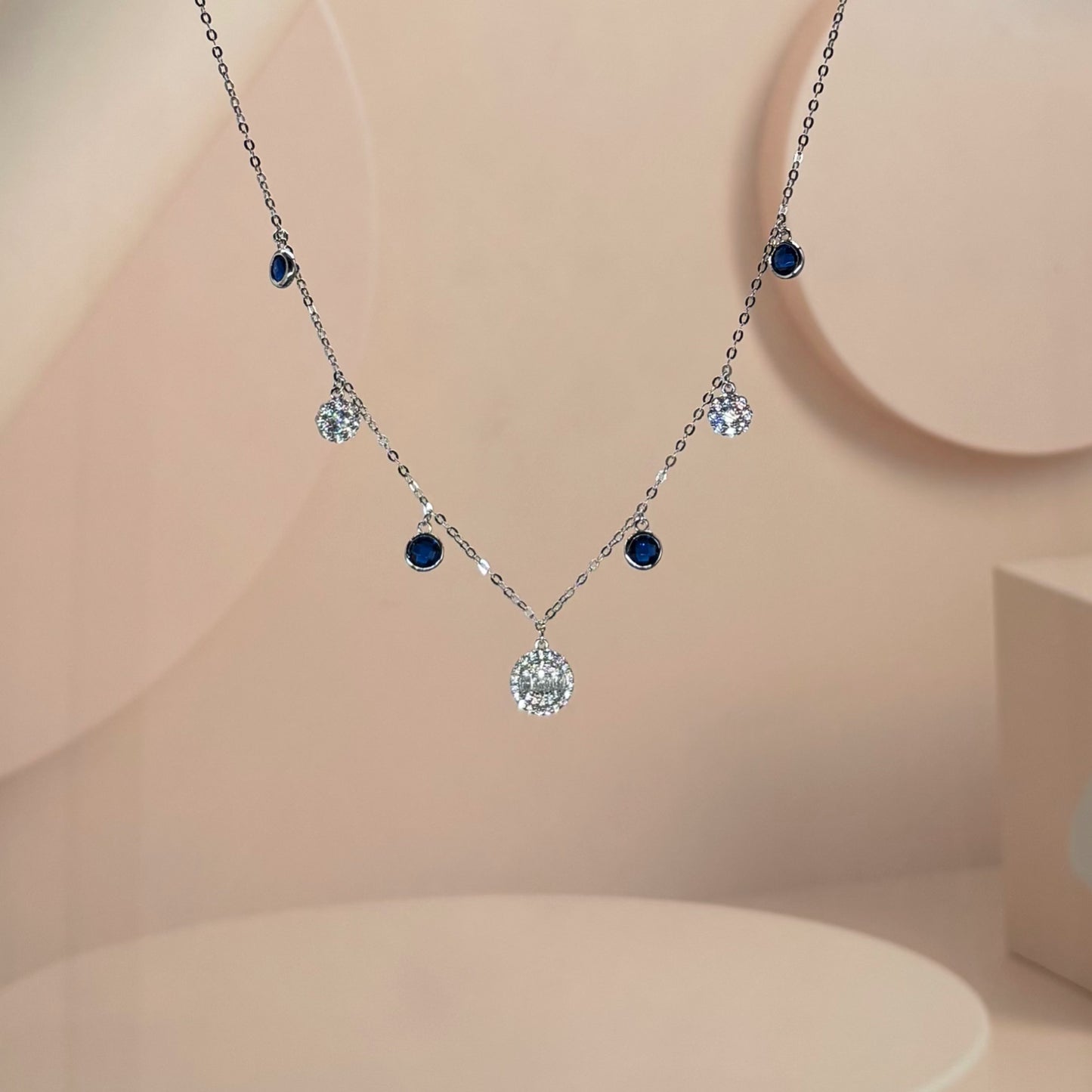 Celestial Blue Droplet Charm Necklace in Italian 92.5 Silve