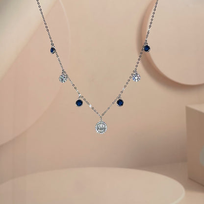 Celestial Blue Droplet Charm Necklace in Italian 92.5 Silve
