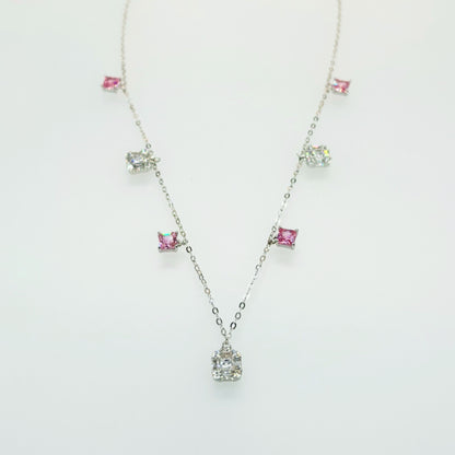 Radiant Dual-Tone Princess Cut Charm Necklace