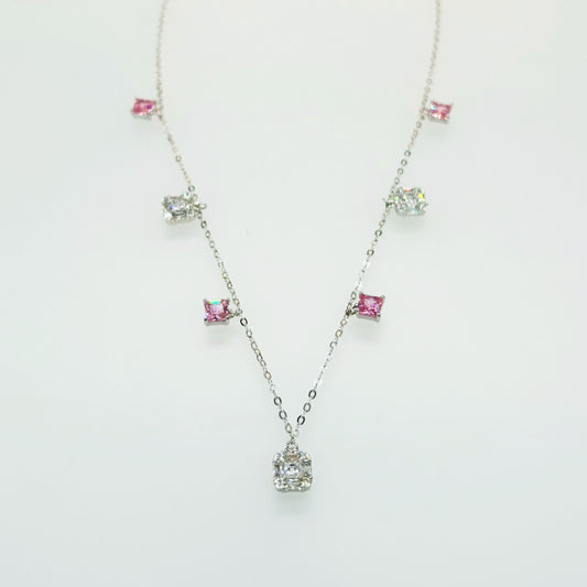 Radiant Dual-Tone Princess Cut Charm Necklace