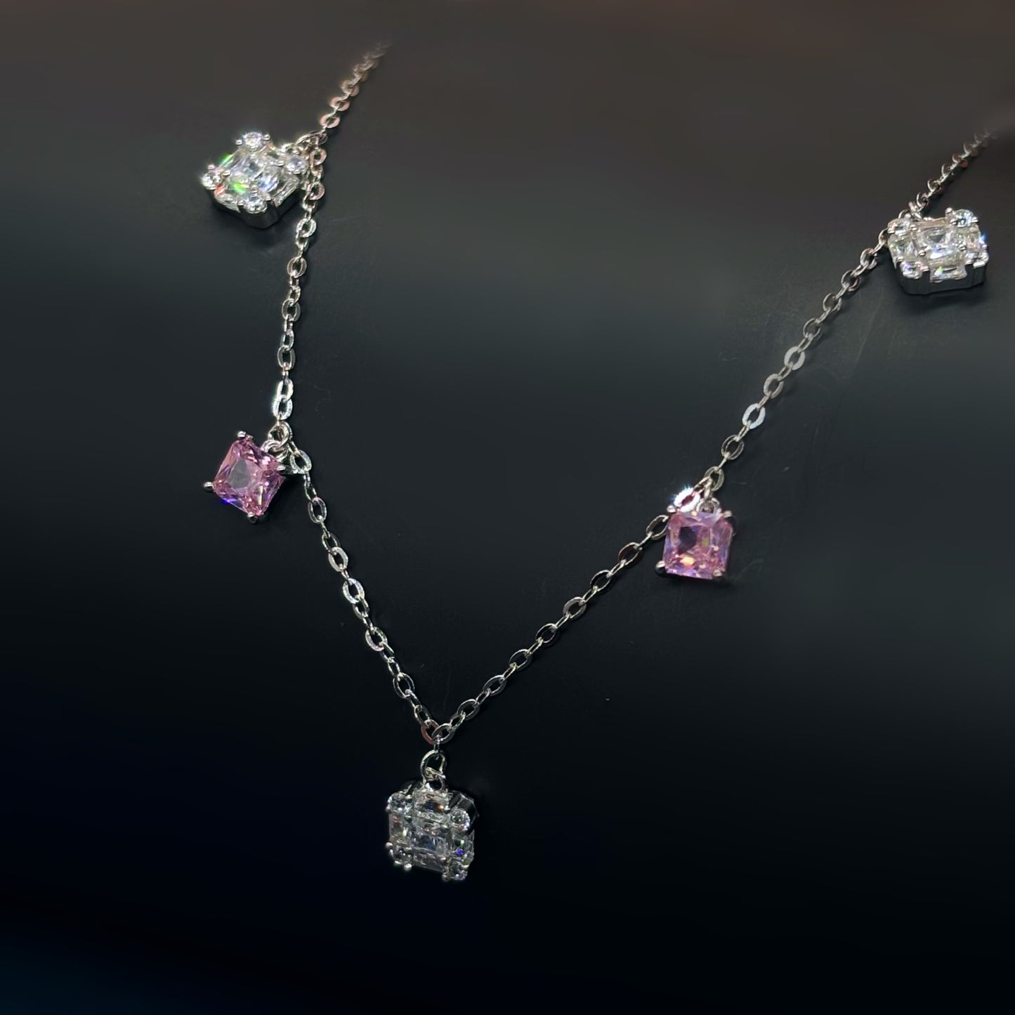 Radiant Dual-Tone Princess Cut Charm Necklace