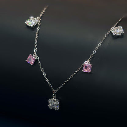 Radiant Dual-Tone Princess Cut Charm Necklace