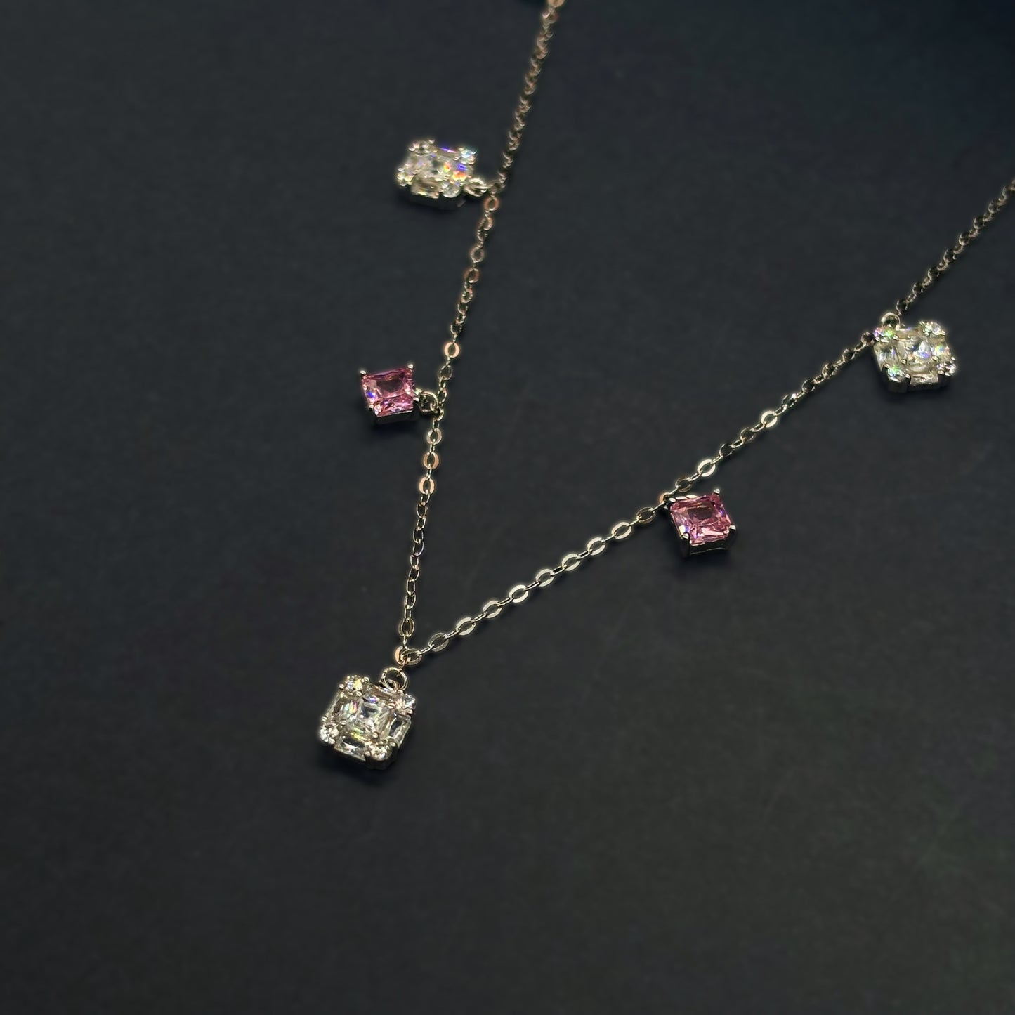 Radiant Dual-Tone Princess Cut Charm Necklace