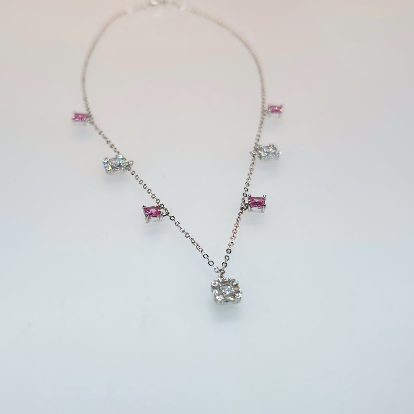 Radiant Dual-Tone Princess Cut Charm Necklace