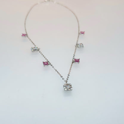 Radiant Dual-Tone Princess Cut Charm Necklace