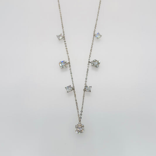 Radiant Solitaire Cascade Necklace in Italian 92.5 Silver