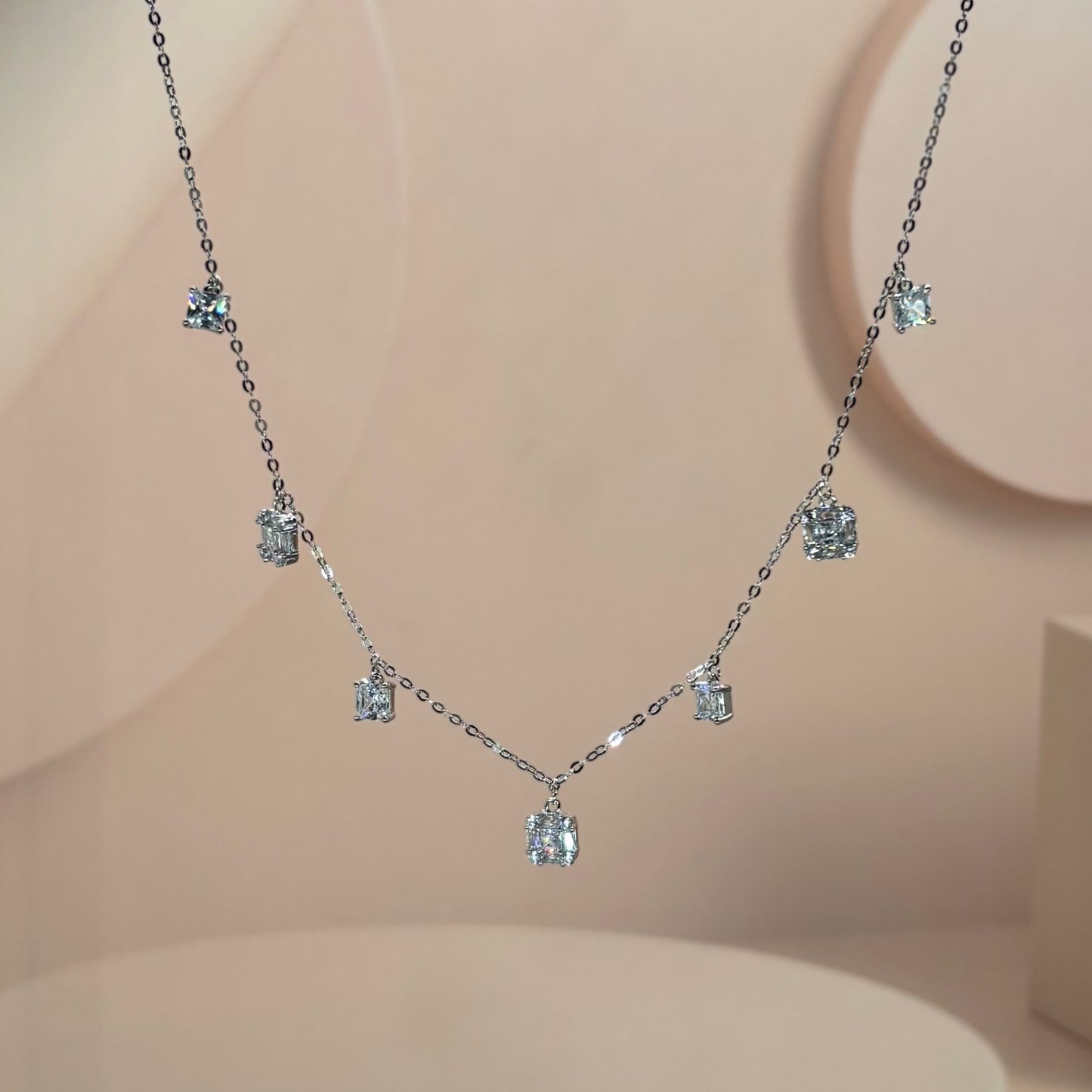 Radiant Solitaire Cascade Necklace in Italian 92.5 Silver