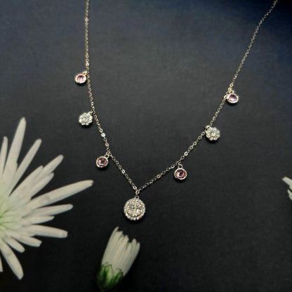 Elegance in Bloom – Italian 92.5 Silver Dual-Tone CZ Charm Necklace”