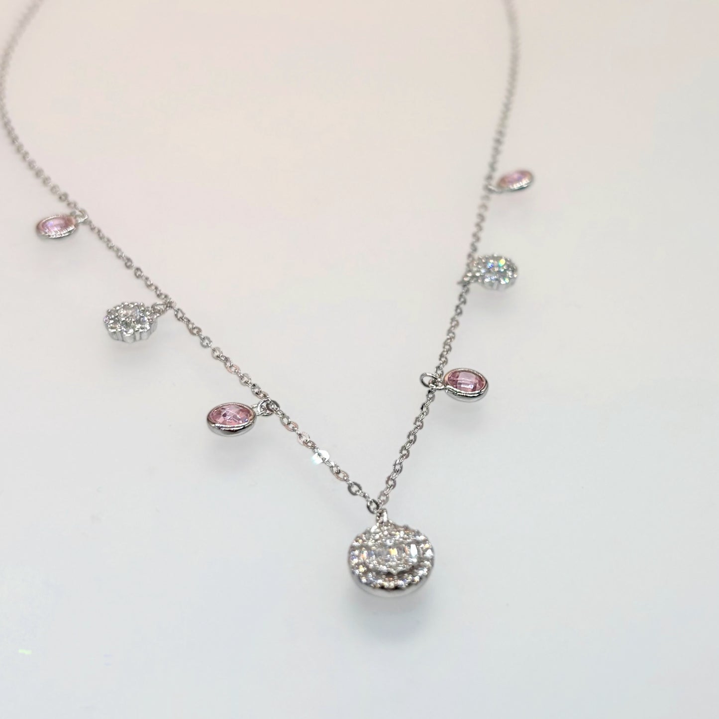 Elegance in Bloom – Italian 92.5 Silver Dual-Tone CZ Charm Necklace”
