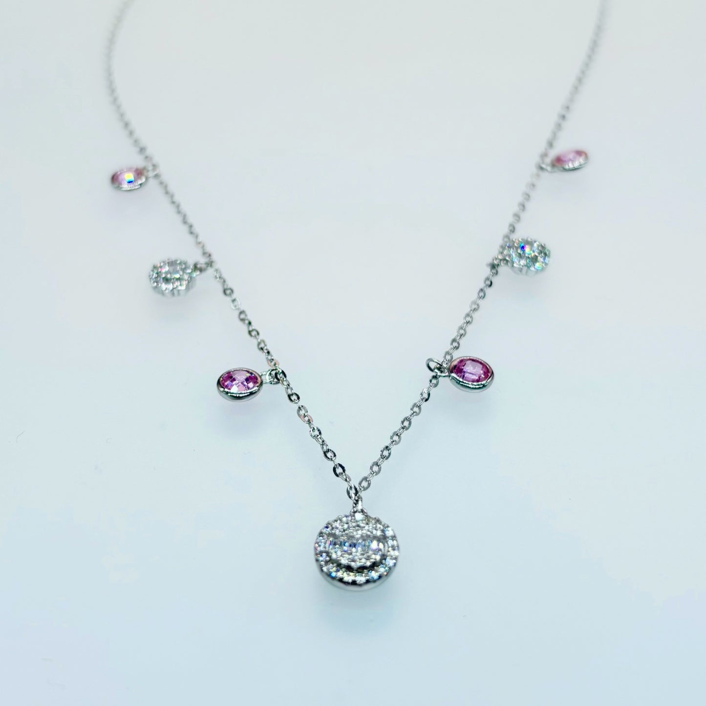 Elegance in Bloom – Italian 92.5 Silver Dual-Tone CZ Charm Necklace”
