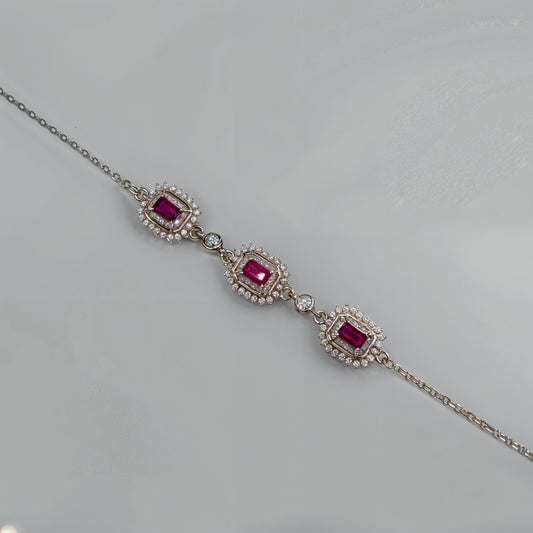 Royal Ruby Empress Triple Halo Bracelet in Italian 92.5 Silver
