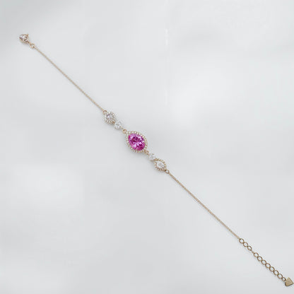 Pink Teardrop Halo CZ Bracelet in Italian 92.5 Silver