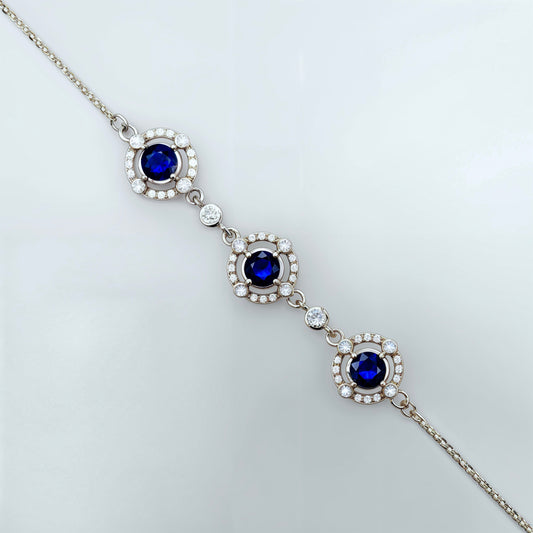 Royal Midnight Sapphire Halo Bracelet in Italian 92.5 Silver
