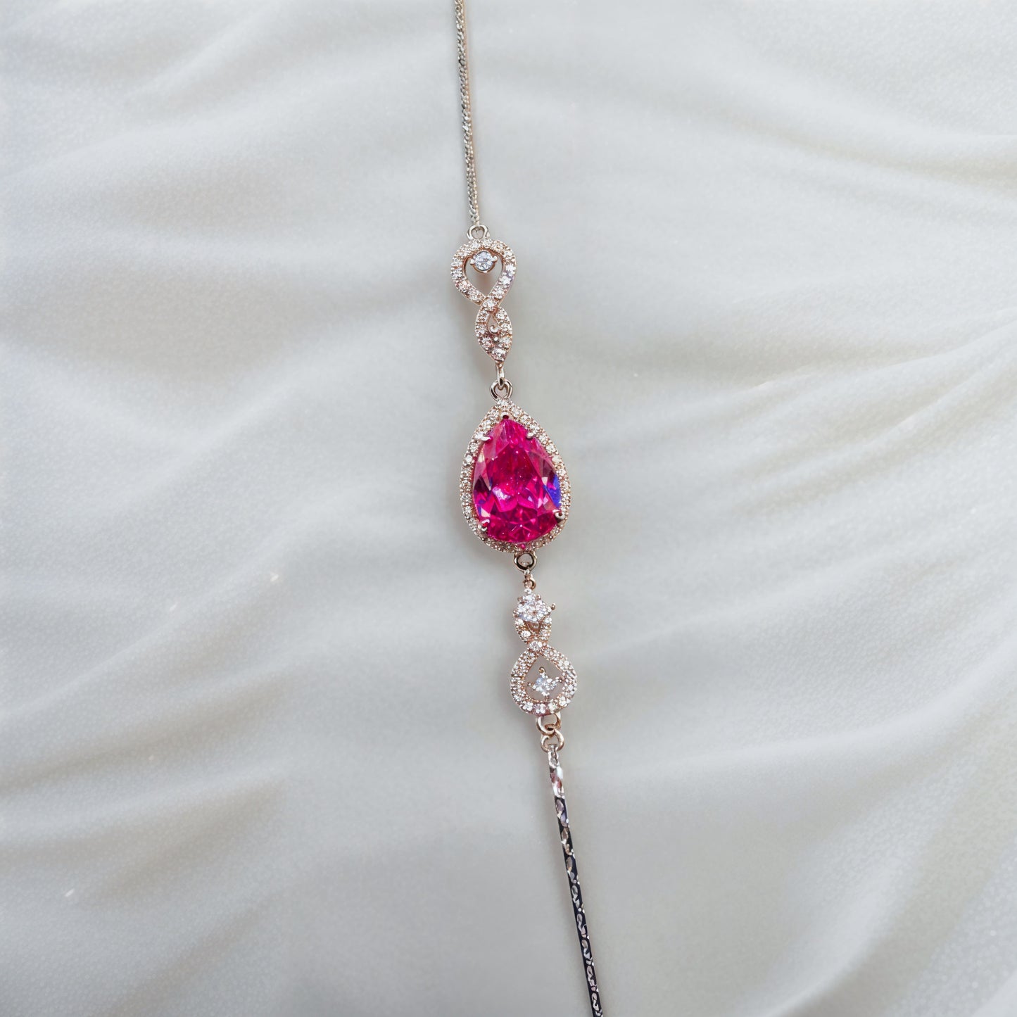 Pink Teardrop Halo CZ Bracelet in Italian 92.5 Silver
