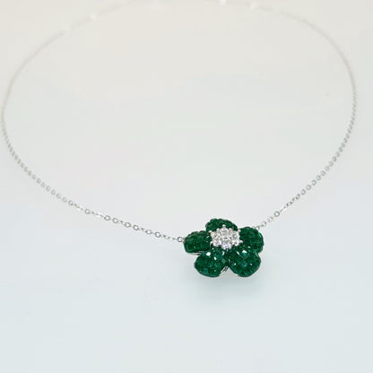 Emerald Blossom Elegance Necklace – Italian 92.5 Silver