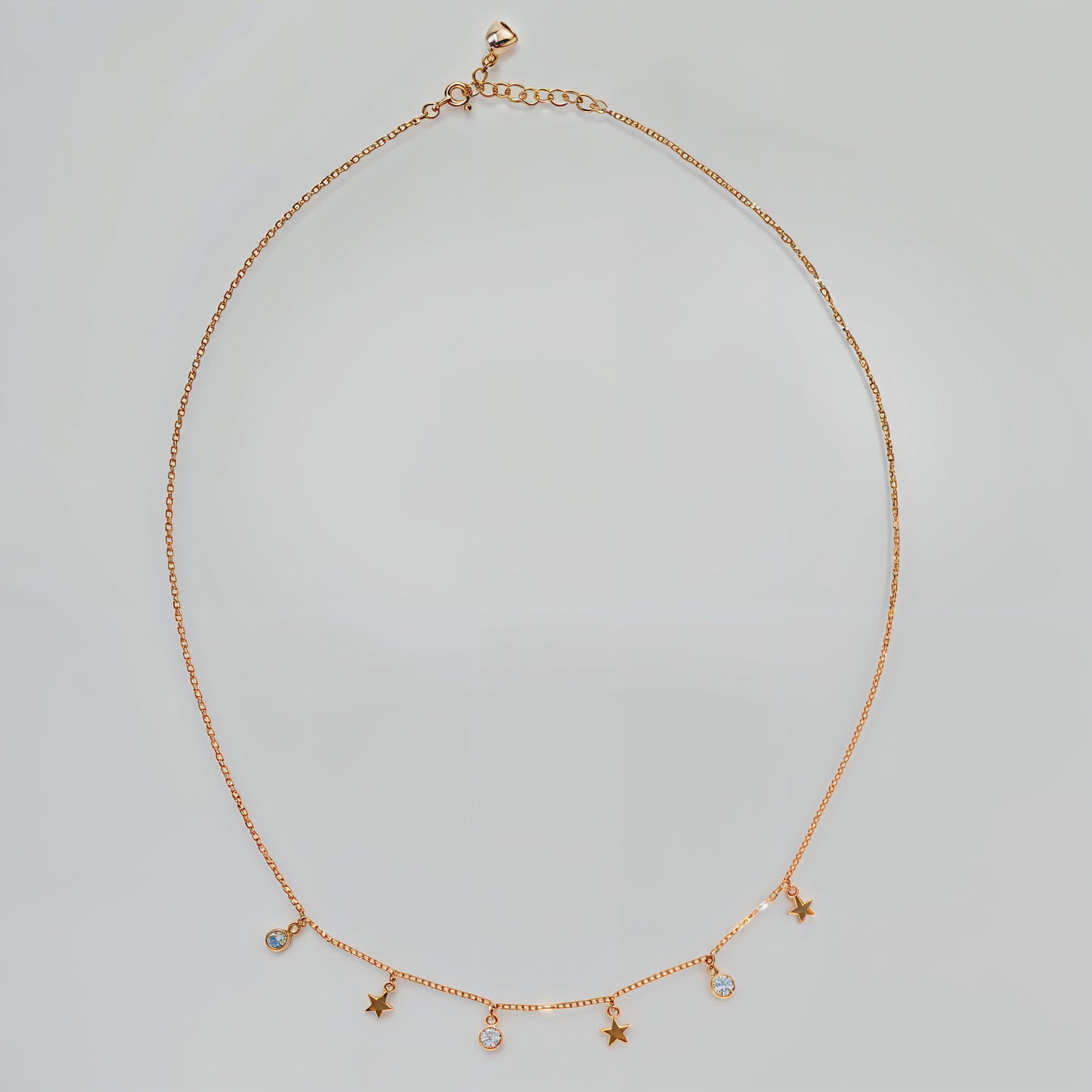 Star & CZ Charm Necklace in Italian 92.5 Silver