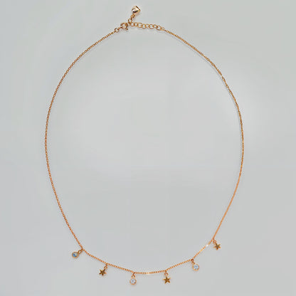 Star & CZ Charm Necklace in Italian 92.5 Silver