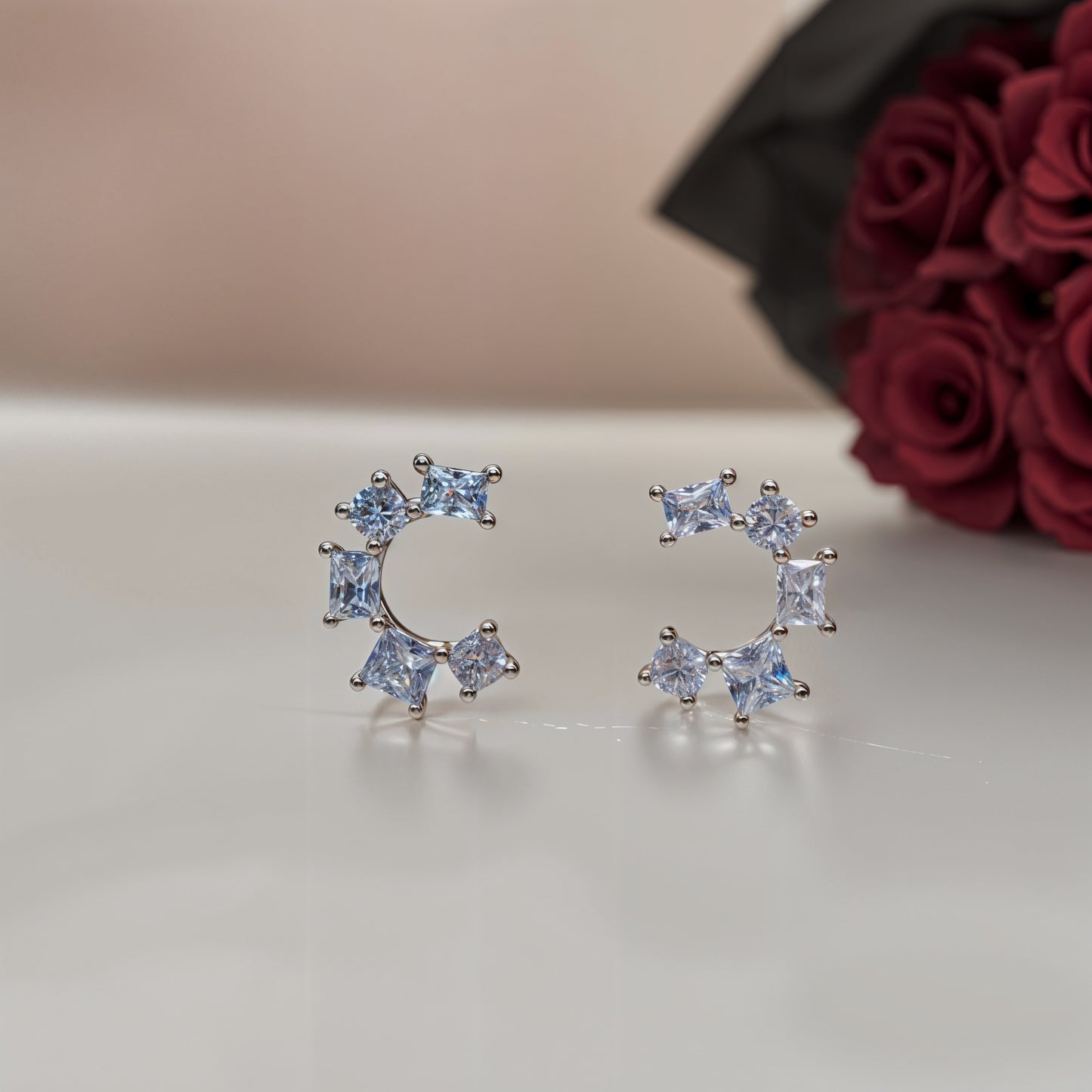 Radiant Crescent Cluster CZ Studs – Italian 92.5 Silver Elegance