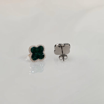 Emerald Mosaic Clover Studs in Italian 92.5 Silver