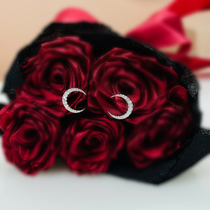 Celestial Crescent CZ Studs in Italian 92.5 Sterling Silver