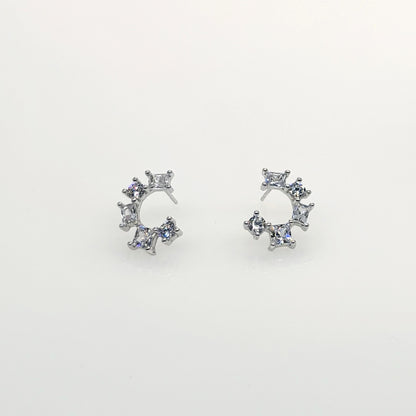 Radiant Crescent Cluster CZ Studs – Italian 92.5 Silver Elegance