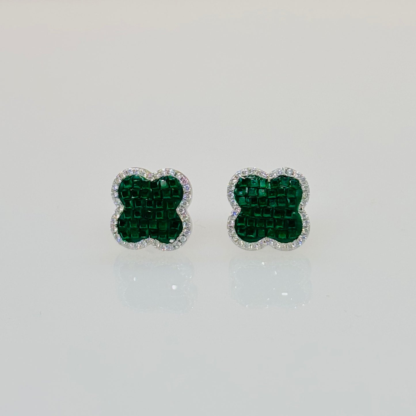 Emerald Mosaic Clover Studs in Italian 92.5 Silver