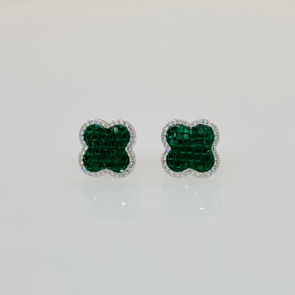 Emerald Mosaic Clover Studs in Italian 92.5 Silver
