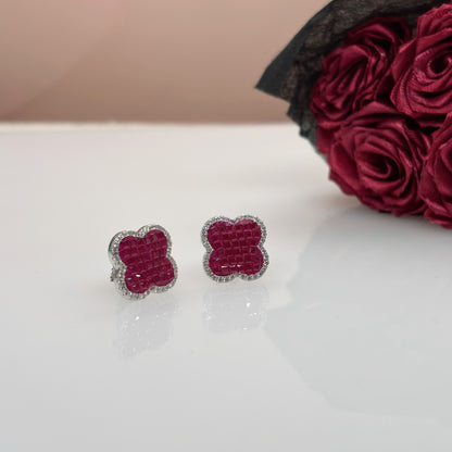 “Ruby Weave Clover Studs in Italian 92.5 Silver”
