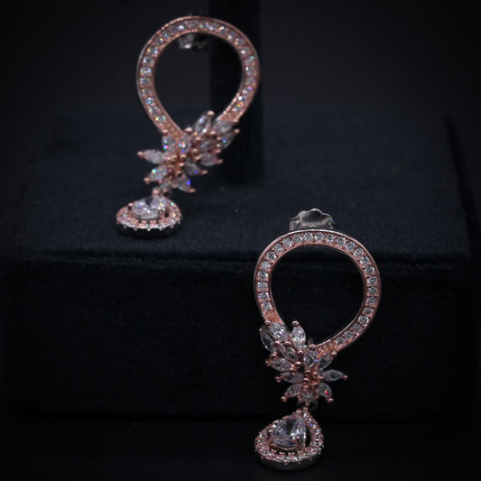 “Eternal Bloom Rose Gold Drop Earrings – Italian 92.5 Silver with Pear-Cut CZ Elegance”