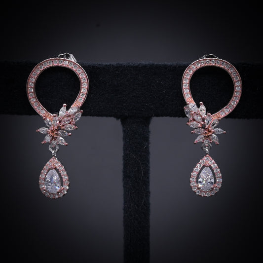 “Eternal Bloom Rose Gold Drop Earrings – Italian 92.5 Silver with Pear-Cut CZ Elegance”