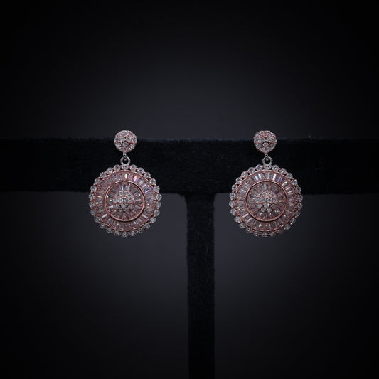 “Royal Radiance Rose Gold Halo Earrings – Italian 92.5 Silver with Baguette CZ Brilliance”