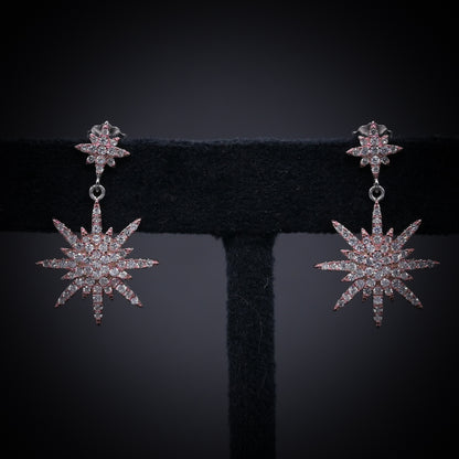 “Celestial Starburst Elegance Earrings – Italian 92.5 Silver with CZ Radiance in Rose Gold Finish”